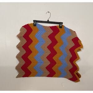 Vtg Handmade Afghan Throw Lap Crochet Zig Zag Blanket Chevron 28” X 45”